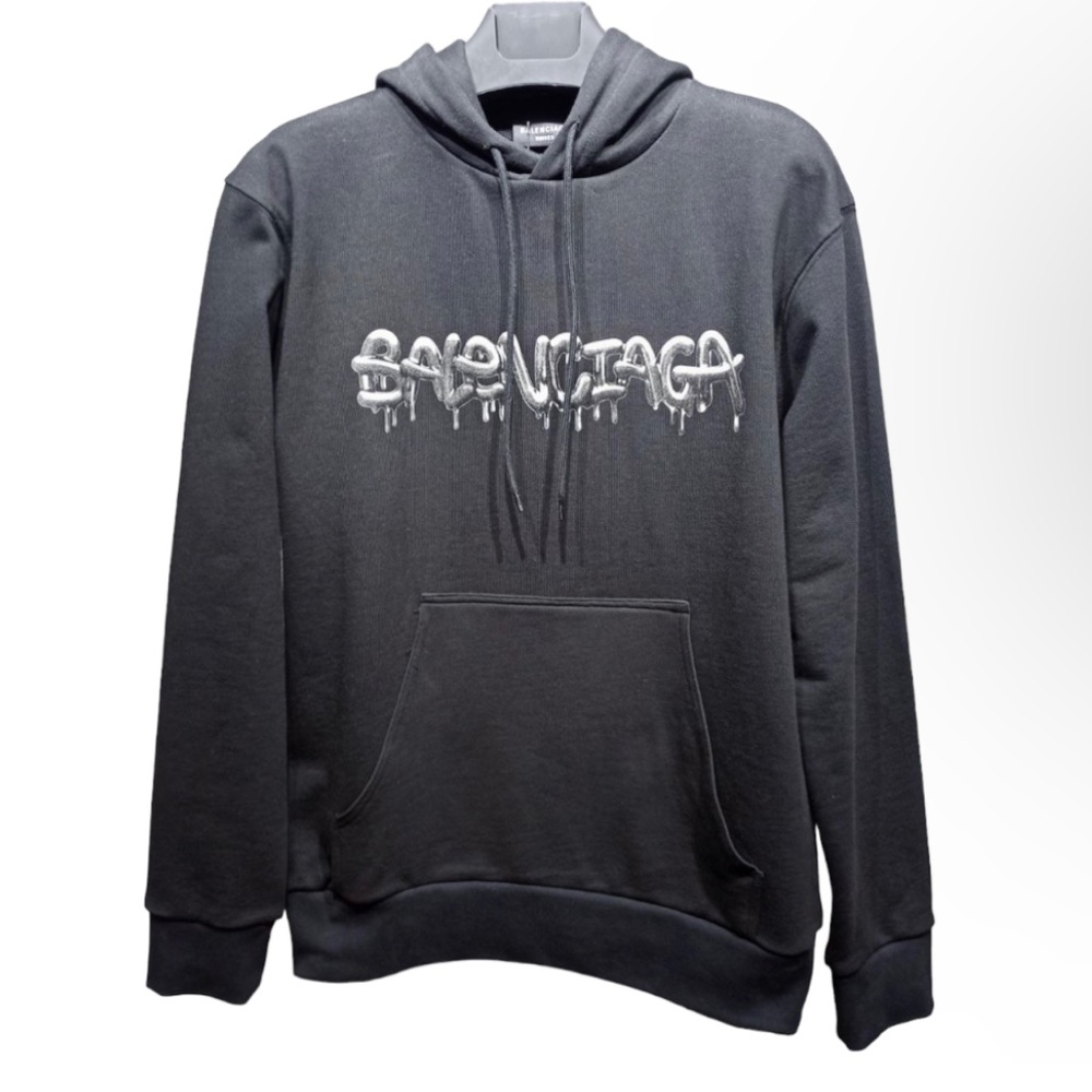 Balenciaga Black Hoodie with Silver Drip Logo